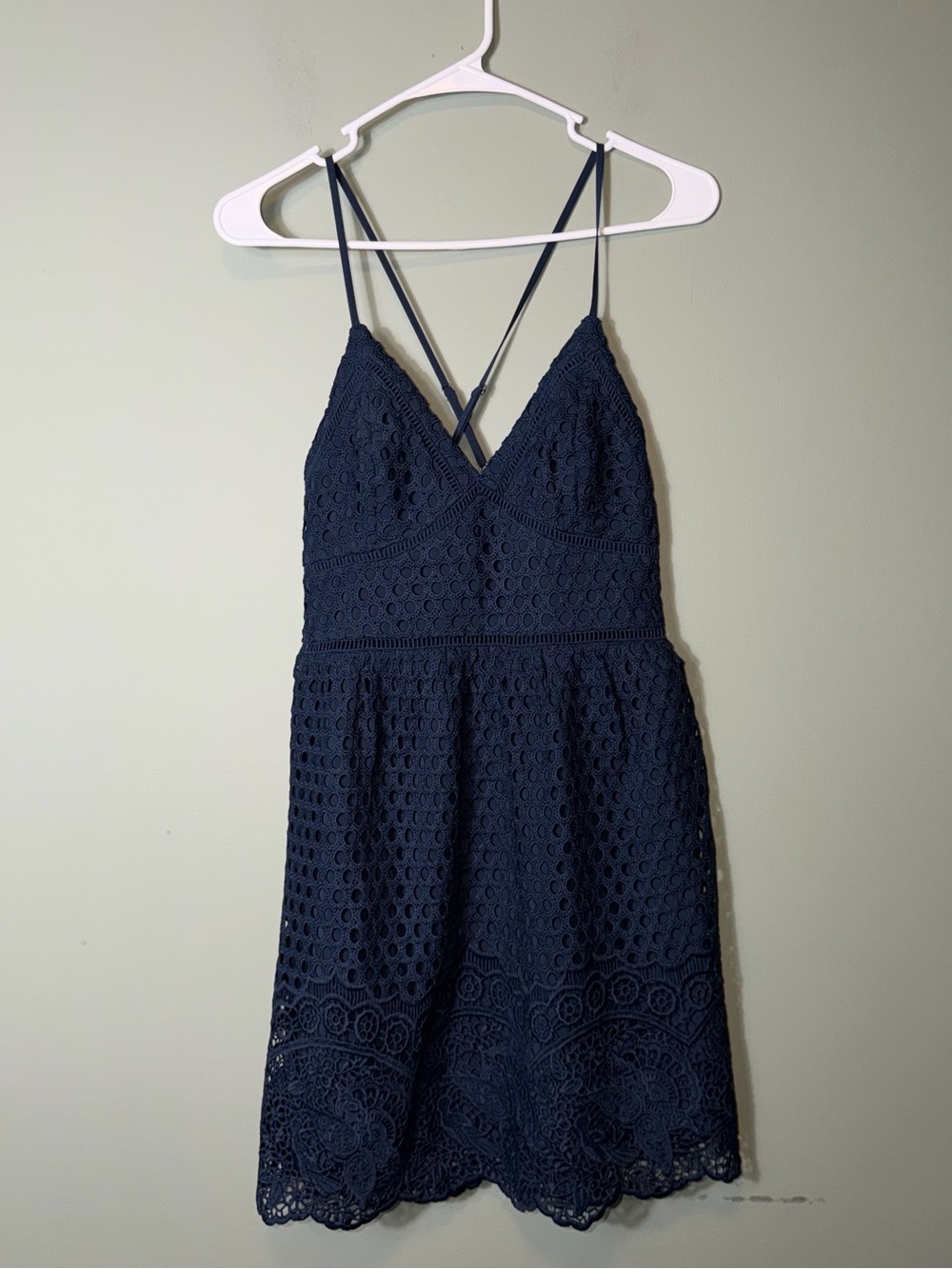 Abercrombie & Fitch Women’s Navy Crochet Mini Dress with Crisscross Straps Small